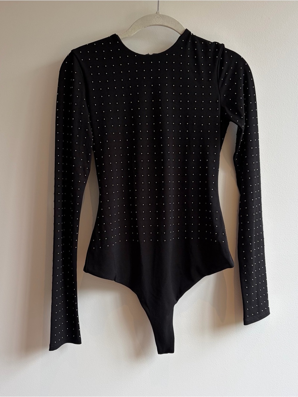 Alice + Olivia Black Long-Sleeve Studded Bodysuit